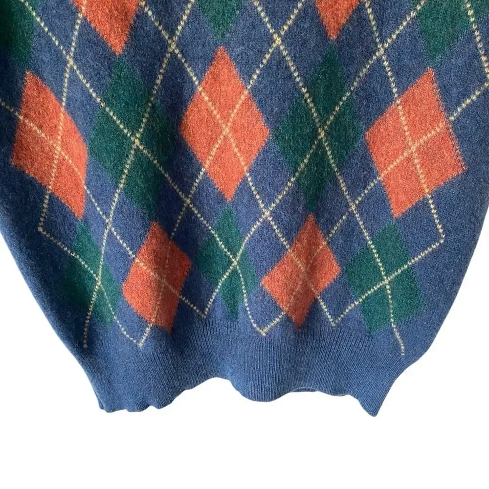Vintage Royal Ballater Made in Scotland Blue Cahsmere Argyle Vest size 40